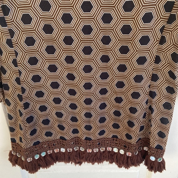 Tory Burch Brown tunic top with MIRROR CIRCLE TRIM AROUND NECK & Bottom size 2 - Picture 6 of 15